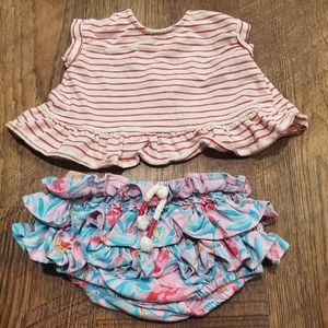 Jessica Simpson Baby Girl Striped Tee Shirt Top Ruffle Shorts Tropical Bird 3-6M